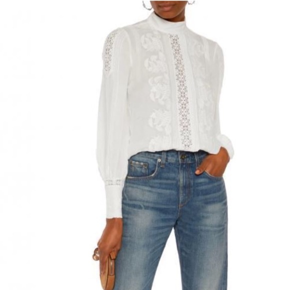 Haute Hippie Tops - Haute Hippie White Macramé lace silk-chiffon